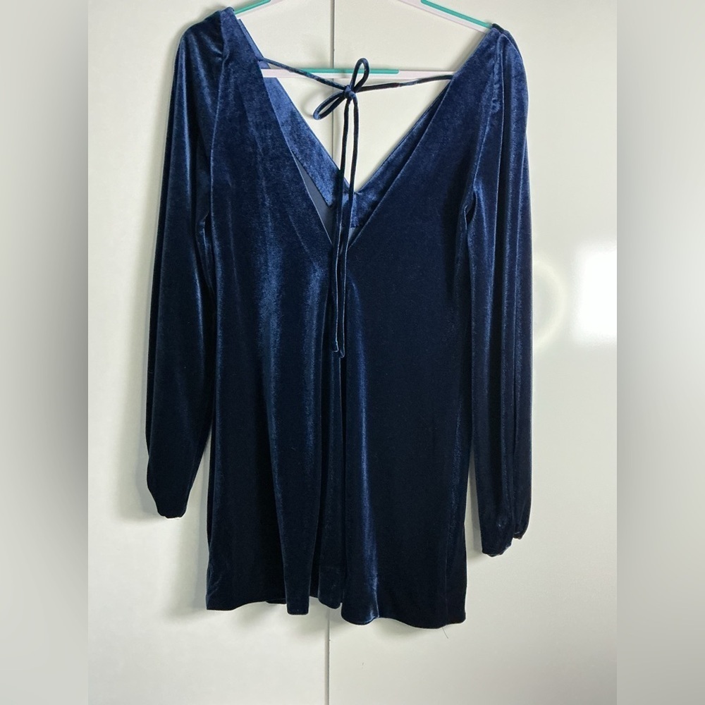 Free People Velvet Backless Dress in Deep Blue 0133 - Picture 4 of 6